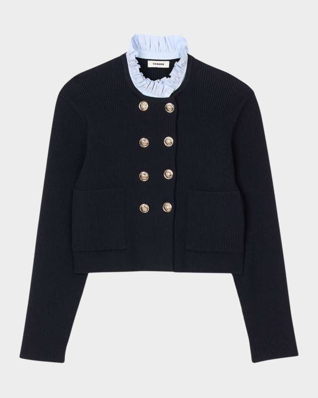 William Rib-Knit Ruffled Collar Cardigan